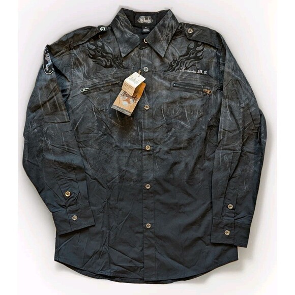 NWT Ablanche Harajuku Motorcycle Club Shirt Medium RIDE FREE Moto Embroidered - Picture 1 of 11